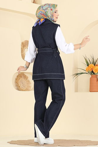 moda selvim طقم جينز غامق 1334ANT466 - Thumbnail