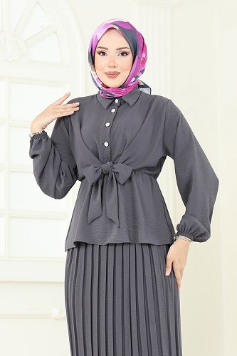 moda selvim طقم رمادي غامق 1334MP806 - Thumbnail