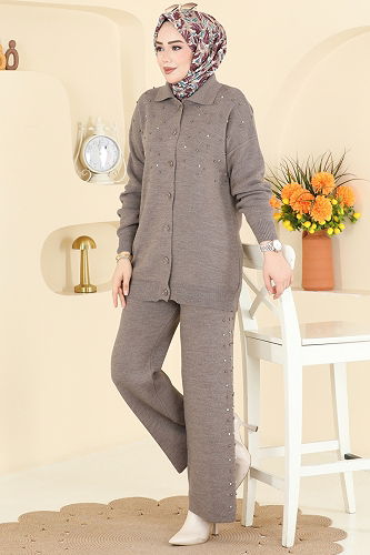 moda selvim طقم بيج غامق 1335MT581 - Thumbnail