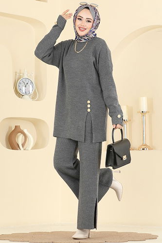 moda selvim طقم رمادي غامق 1336MT581 - Thumbnail