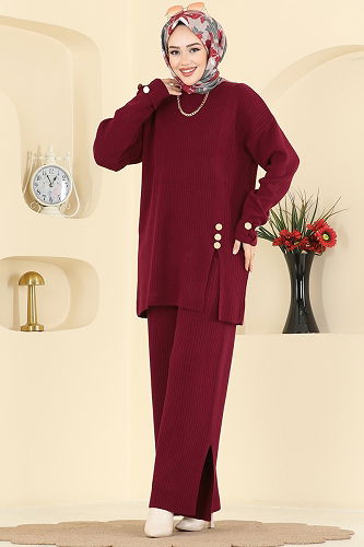 moda selvim طقم خمري 1336MT581 - Thumbnail