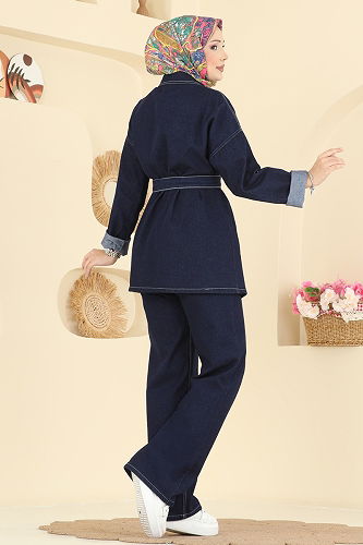 moda selvim طقم جينز غامق 1339ANT466 - Thumbnail