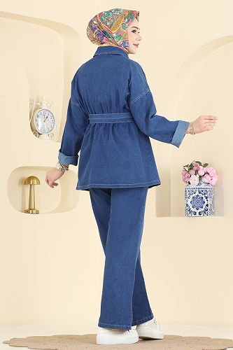 moda selvim طقم جينز فاتح 1339ANT466 - Thumbnail