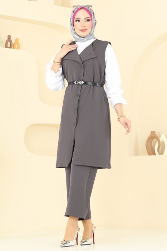 moda selvim طقم رمادي غامق 1349MP806 - Thumbnail