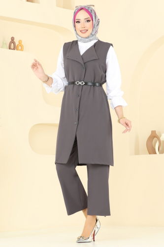 moda selvim طقم رمادي غامق 1349MP806 - Thumbnail