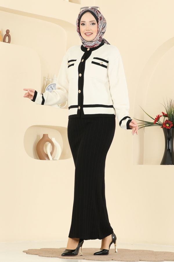 Modaselvim Hijab Combinations Combined 1355MT581 Black&Ecru