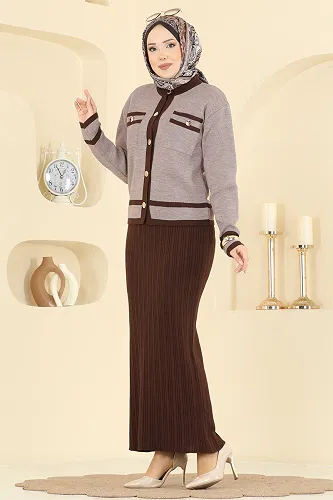 moda selvim طقم قهوة ومنك داكن 1355MT581 - Thumbnail