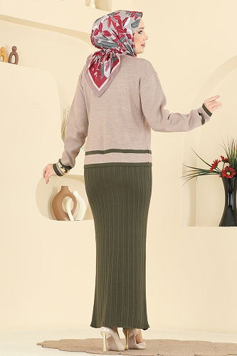 moda selvim طقم أخضر عفني و بيج 1355MT581 - Thumbnail