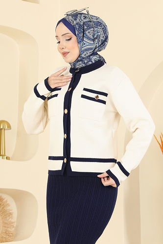 moda selvim طقم كحلي وسكري 1355MT581 - Thumbnail