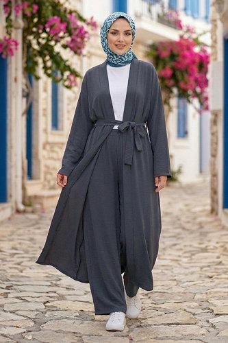moda selvim طقم رمادي غامق 1394ANT466 - Thumbnail
