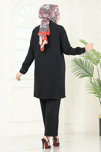 moda selvim طقم أسود 140HBS856 - Thumbnail