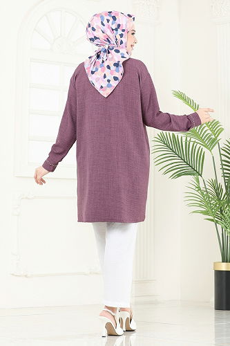 moda selvim طقم ليلكي غامق وسكري 140HBS856 - Thumbnail