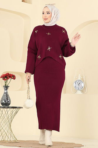 moda selvim طقم خمري 1425MT581 - Thumbnail