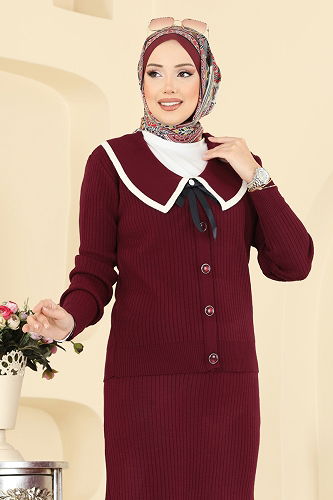 moda selvim طقم خمري 1434MT581 - Thumbnail