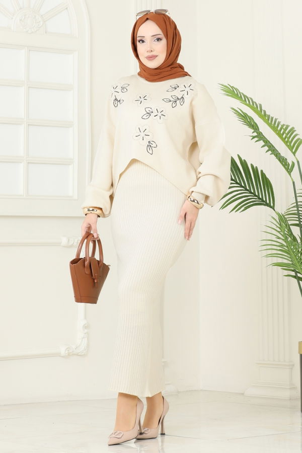 Modaselvim Hijab Combinations Combined 1436MT581 Stone