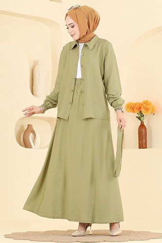moda selvim طقم أخضر عشبي 143NZRK1200 - Thumbnail