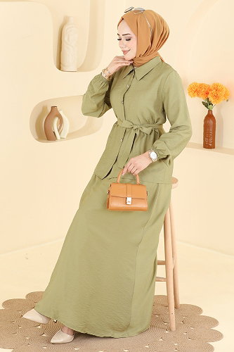 moda selvim طقم أخضر عشبي 143NZRK1200 - Thumbnail