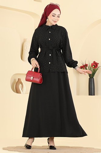 moda selvim طقم أسود 143NZRK1200 - Thumbnail