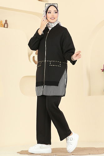 moda selvim طقم أسود 14410SBL832 - Thumbnail