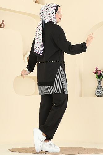 moda selvim طقم أسود 14410SBL832 - Thumbnail