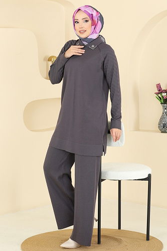 moda selvim طقم رمادي غامق 144ART1138 - Thumbnail