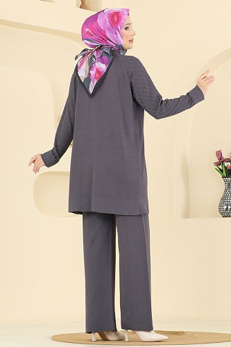 moda selvim طقم رمادي غامق 144ART1138 - Thumbnail