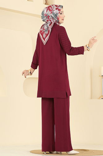 moda selvim طقم خمري 144ART1138 - Thumbnail