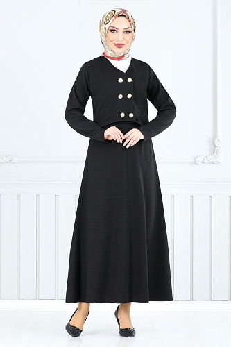 moda selvim طقم أسود 152HBS932-M - Thumbnail