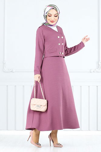 moda selvim طقم ليلكي غامق 152HBS932-M - Thumbnail