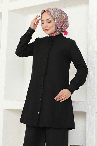 moda selvim طقم أسود 15841NVN696 - Thumbnail