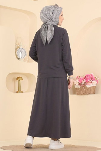 moda selvim طقم رمادي غامق 163NZRK1200 - Thumbnail