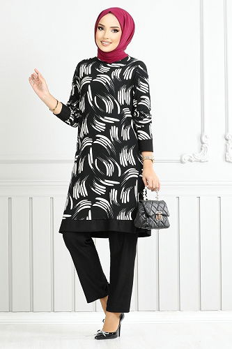 moda selvim طقم أسود 165BO1060-M - Thumbnail