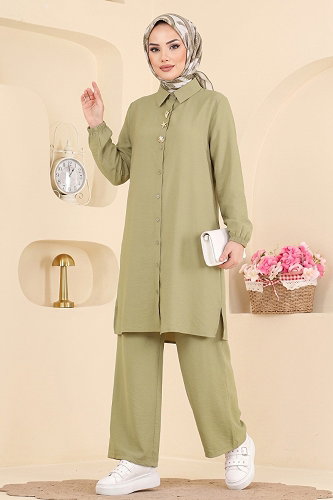moda selvim طقم أخضر عشبي 173NZRK1200 - Thumbnail