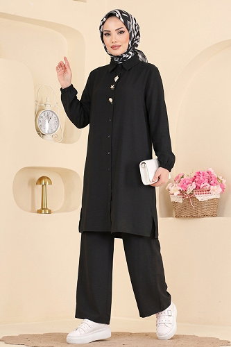 moda selvim طقم أسود 173NZRK1200 - Thumbnail