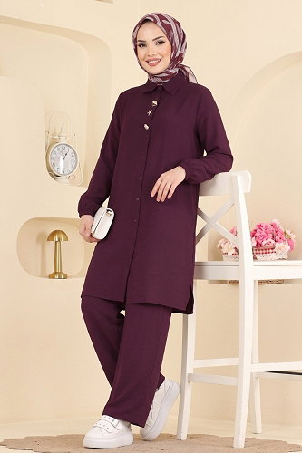 moda selvim طقم خمري 173NZRK1200 - Thumbnail