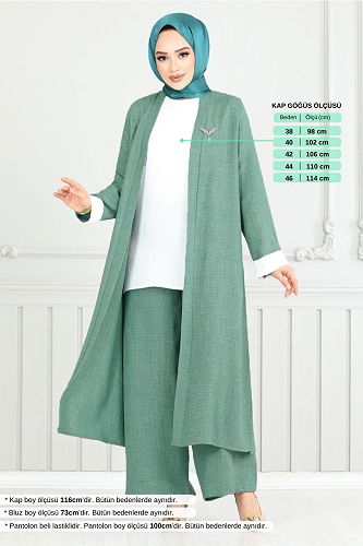 moda selvim طقم أخضر باهت 1774LNA1042-M - Thumbnail