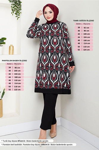 moda selvim طقم خمري 185BO1060-M - Thumbnail