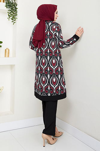 moda selvim طقم خمري 185BO1060-M - Thumbnail