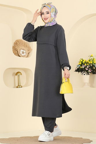 moda selvim طقم رمادي غامق 1914SBL832 - Thumbnail