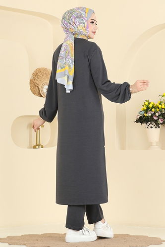 moda selvim طقم رمادي غامق 1914SBL832 - Thumbnail