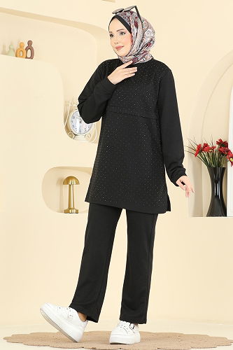 moda selvim طقم أسود 1917SBL832 - Thumbnail