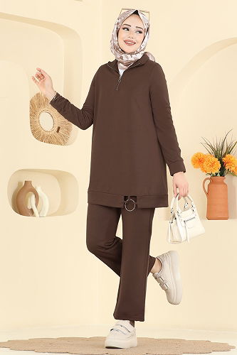 moda selvim طقم بني 1946FON792 - Thumbnail