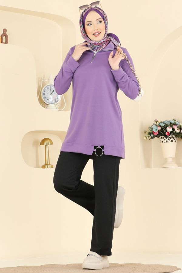 Modaselvim Hijab Combinations Combined 1946FON792 Lilac & Black