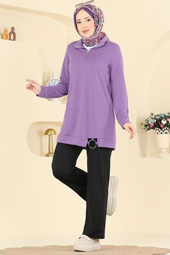 moda selvim طقم ليلكي وأسود 1946FON792 - Thumbnail