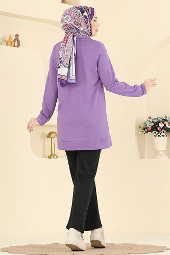 moda selvim طقم ليلكي وأسود 1946FON792 - Thumbnail