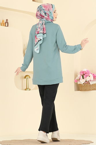 moda selvim طقم أخضر باهت وأسود 1946FON792 - Thumbnail