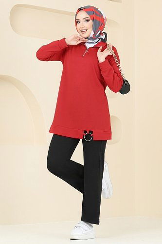 moda selvim Combined 1946FON792 Red & Black - Thumbnail