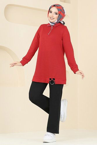 moda selvim Combined 1946FON792 Red & Black - Thumbnail