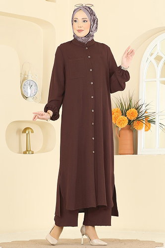moda selvim طقم بني فاتح 1973TRT545 - Thumbnail