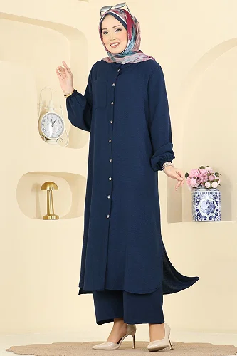 moda selvim طقم كحلي فاتح 1973TRT545 - Thumbnail